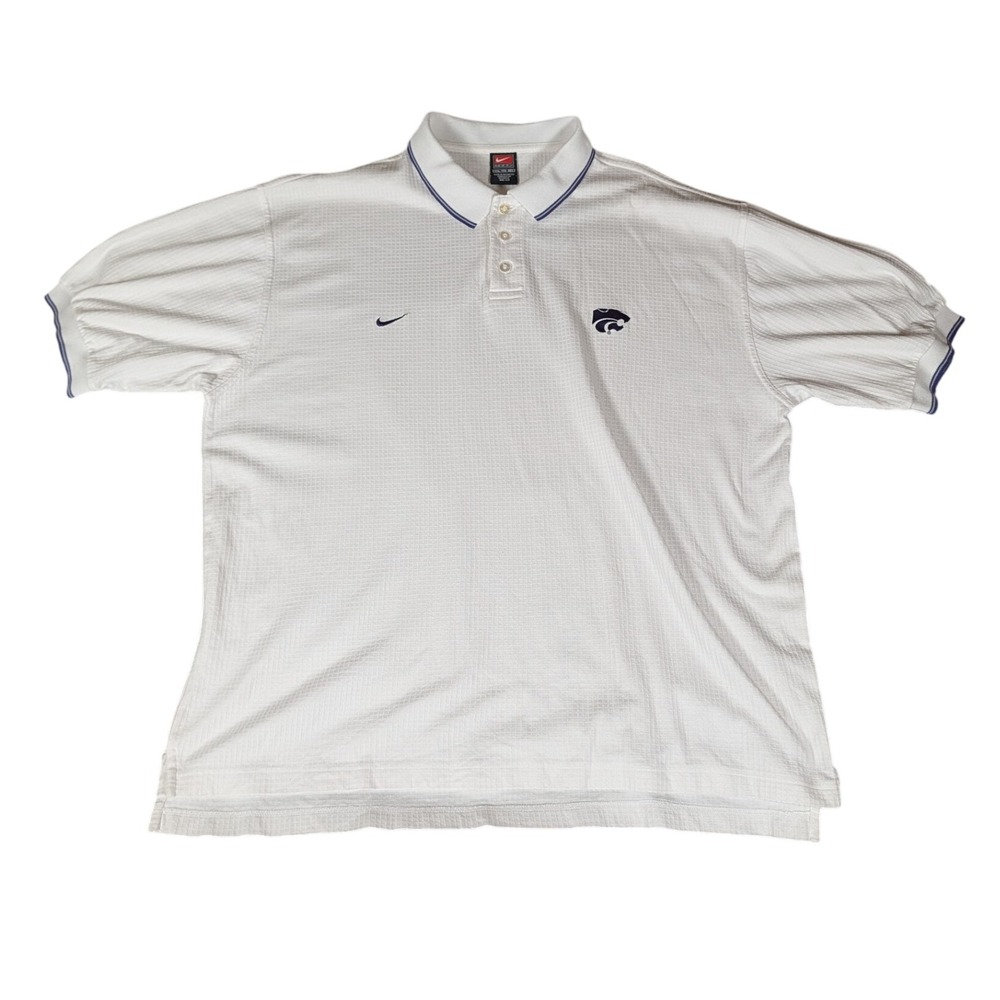 Nike Team Kansas State Wildcats NCAA Polo Shirt XXL White Blue‎ Dri-Fit